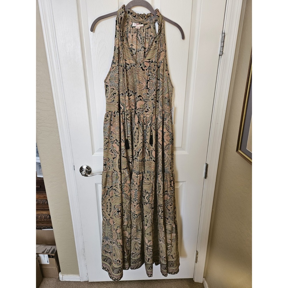NWT Anthropologie Boemo Paisley Sleeveless Halter Tiered Boho Maxi Dress, Sz. LG